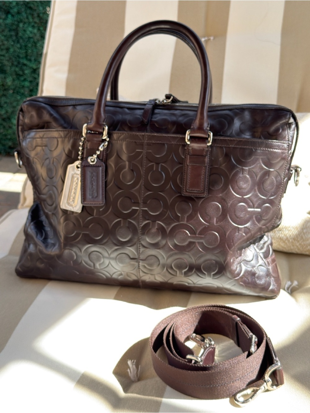 COACH Brown C Logo Stamped Leather Briefcase Laptop Business Shoulder Bag 70251 - Picture 2 of 13